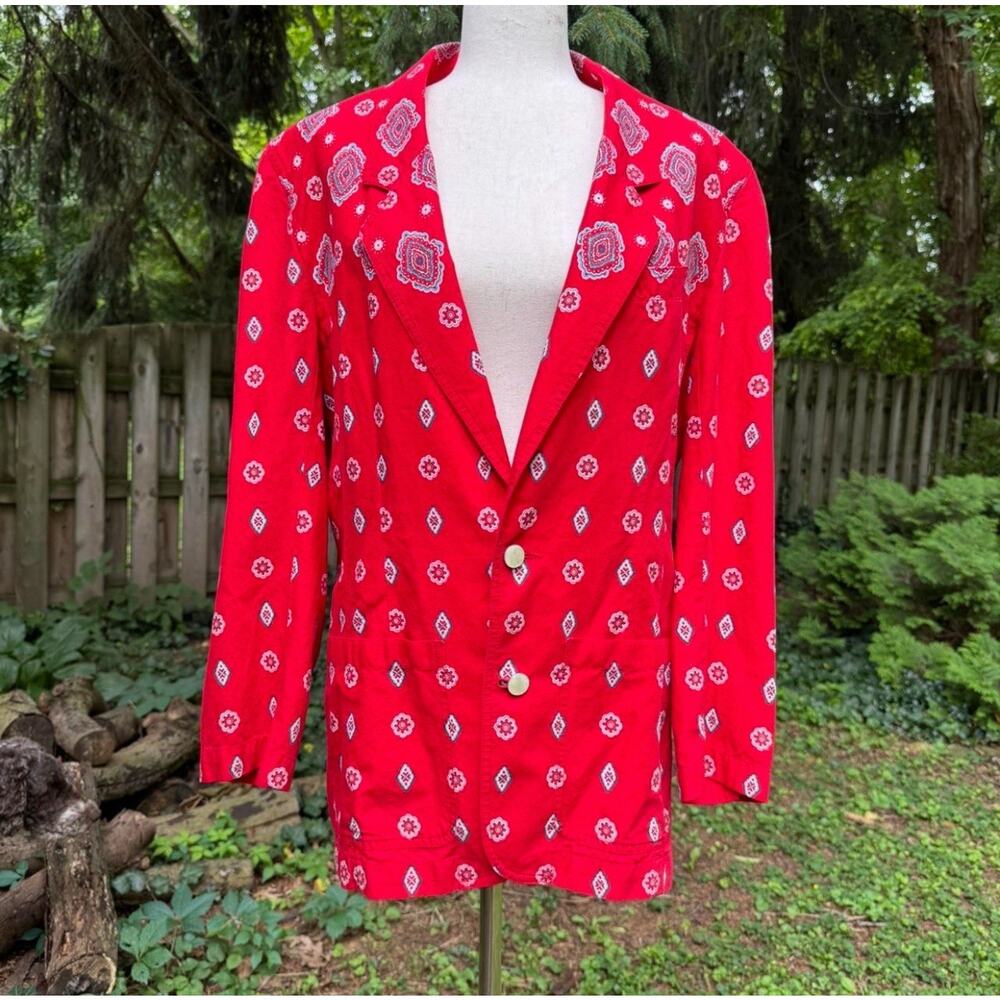 VTG lizwear Red Bandana Jacket Blazer Western 12